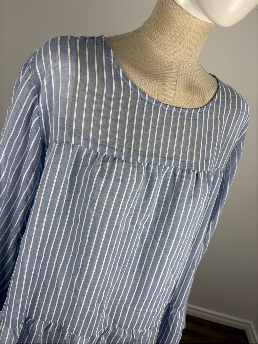 Suzanne Betro Blue White Striped Tunic Top Plus 3X Cottagecore Blouse NWT - Picture 4 of 10